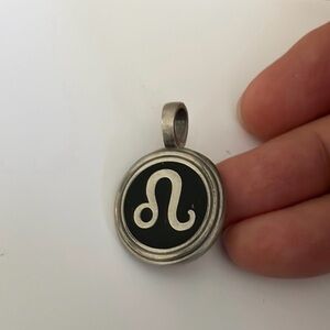 Leo Silver Zodiac Pendant with Black Enamel EUC